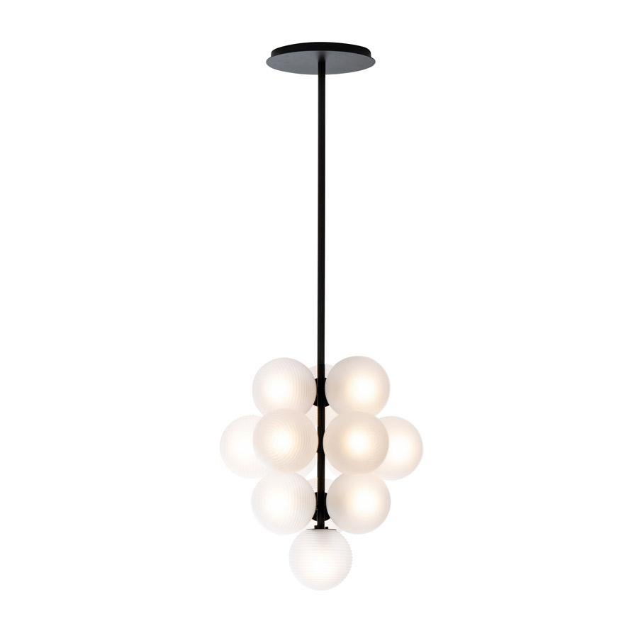 Stellar grape pendant big transparent acetato black by Pulpo.
Dimensions: D61 x H158 cm.
Materials: handblown glass coloured, powder coated steel.

Also available in different finishes. Height can be customised. 

Raised up above the clouds on