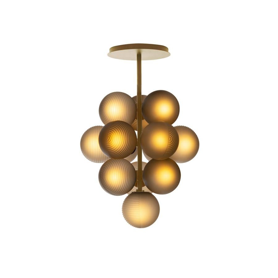 Stellar grape pendant small smoky grey acetato champagner by Pulpo
Dimensions: D61 x H86 cm.
Materials: handblown glass coloured, powder coated steel.

Also available in different finishes. Height can be customised. 

Raised up above the