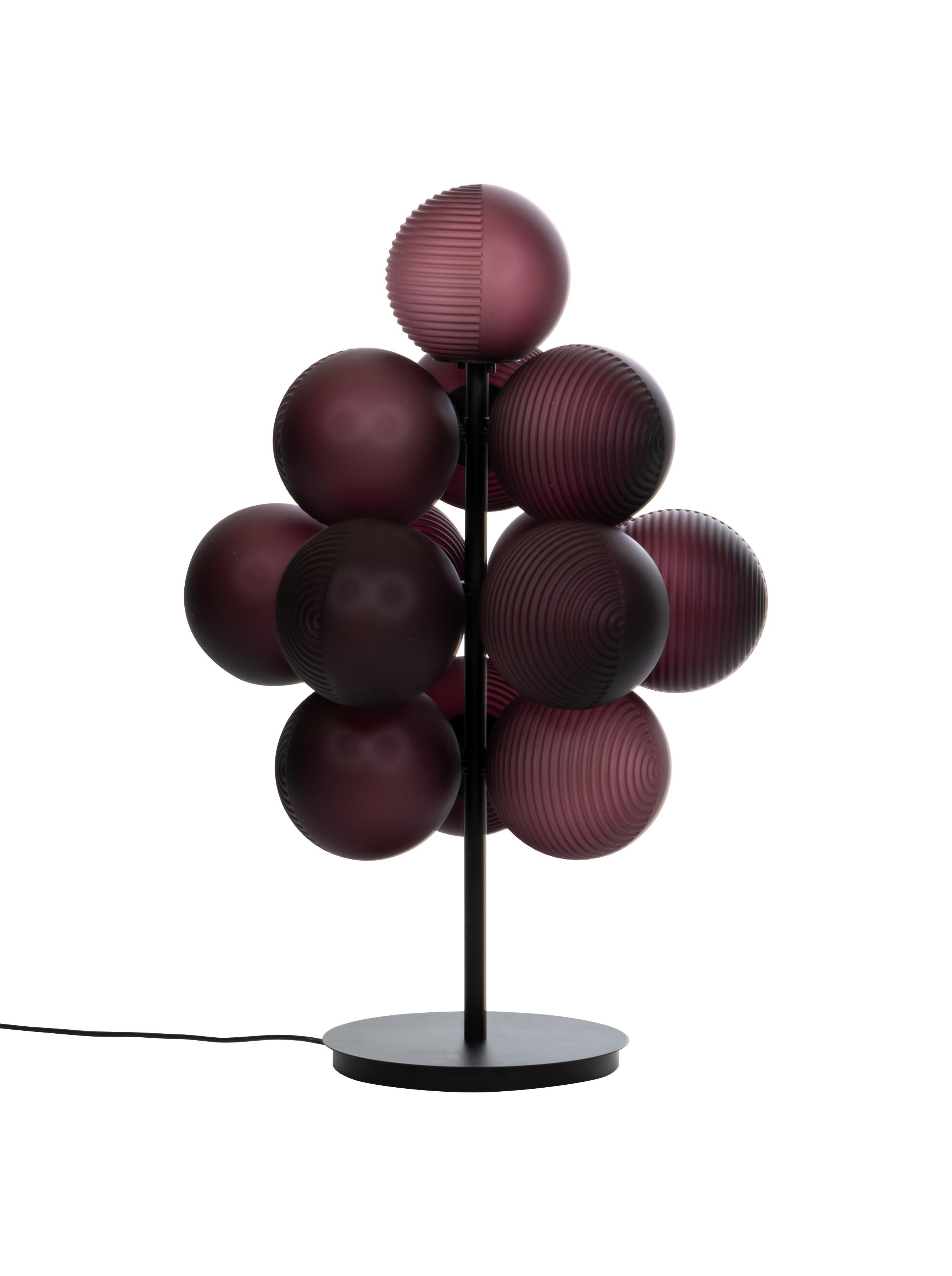 Stellar grape aubergine acetato black floor light by Pulpo.
Dimensions: D61 x H68 cm.
Materials: handblown glass coloured, powder coated steel.

Also available in different finishes. Height can be customised. 

Raised up above the clouds on a