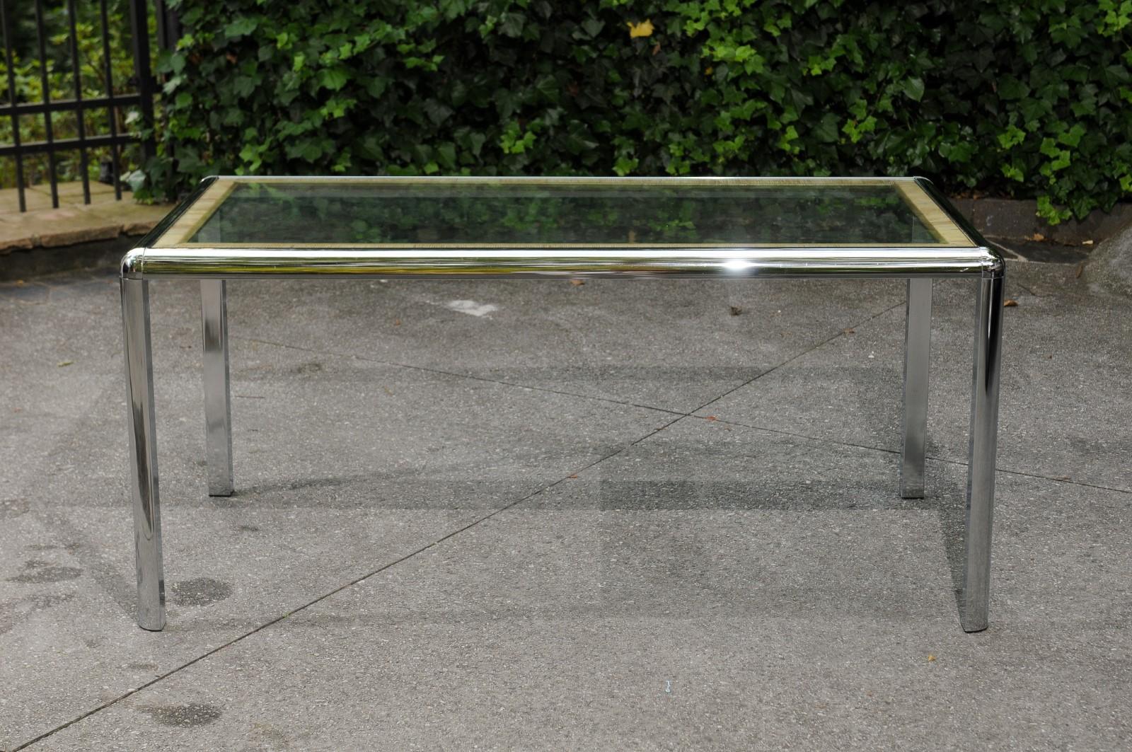 Stellar Italian Steel, Cane and Brass Dining or Writing Table, circa 1970 For Sale 5