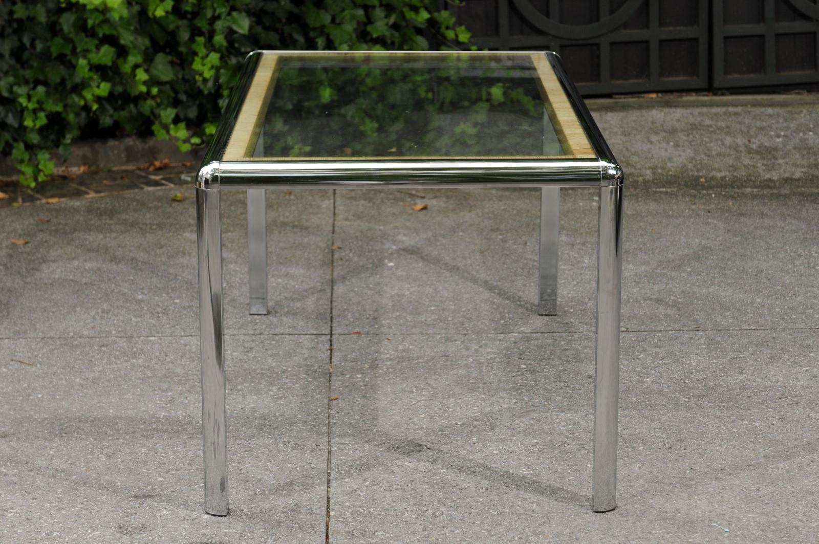 Stellar Italian Steel, Cane and Brass Dining or Writing Table, circa 1970 For Sale 7