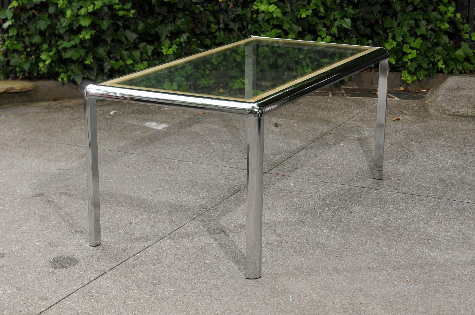 Stellar Italian Steel, Cane and Brass Dining or Writing Table, circa 1970 For Sale 8