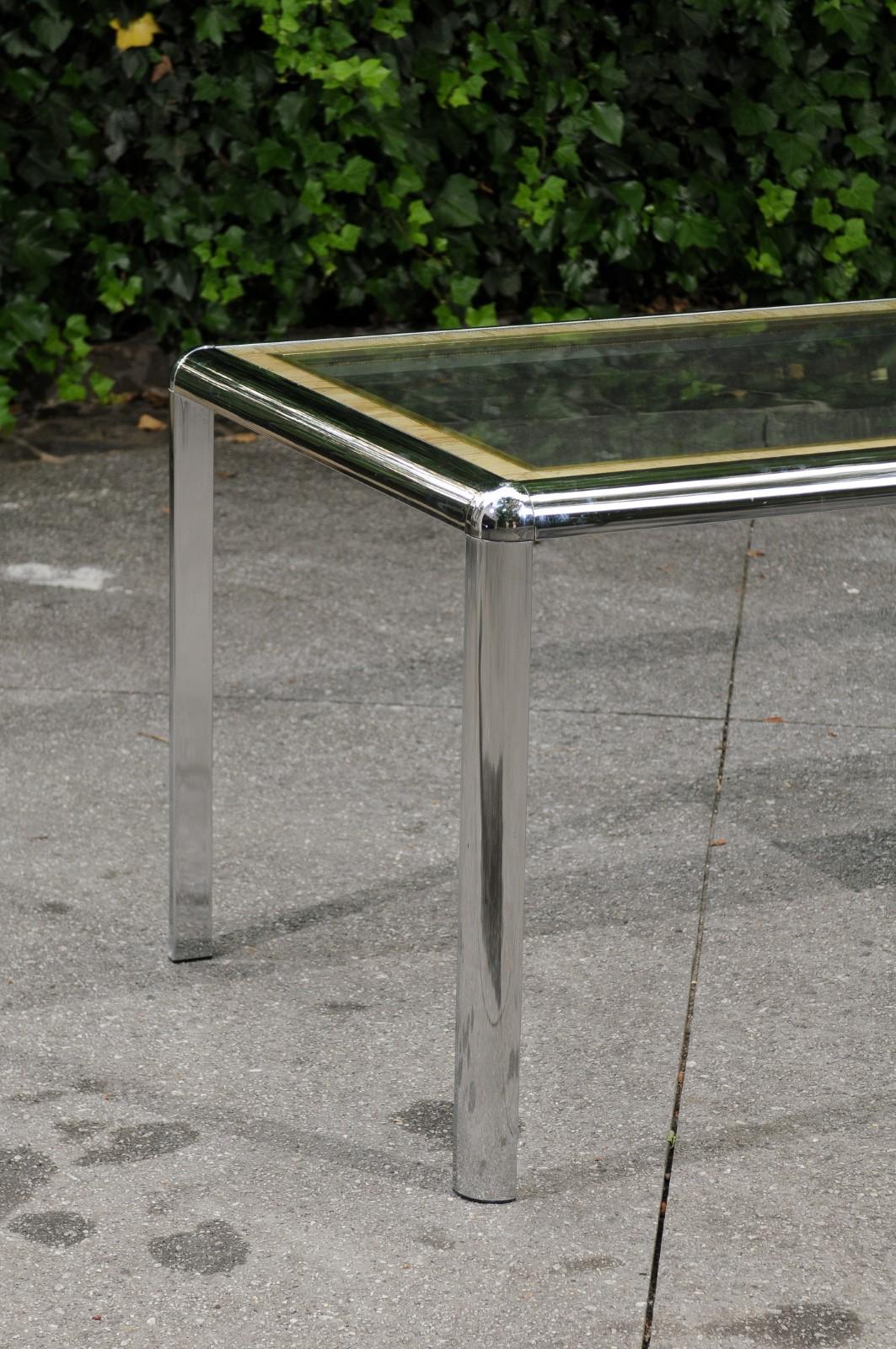 Stellar Italian Steel, Cane and Brass Dining or Writing Table, circa 1970 For Sale 2