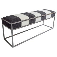 Stellar Living Bench with Monochrome Sheepskin Seat and Industrial Bronze Frame