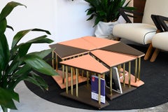 Stellar, Low Sofa Table, Leather Tops and Brass Legs, Used for Exhibition