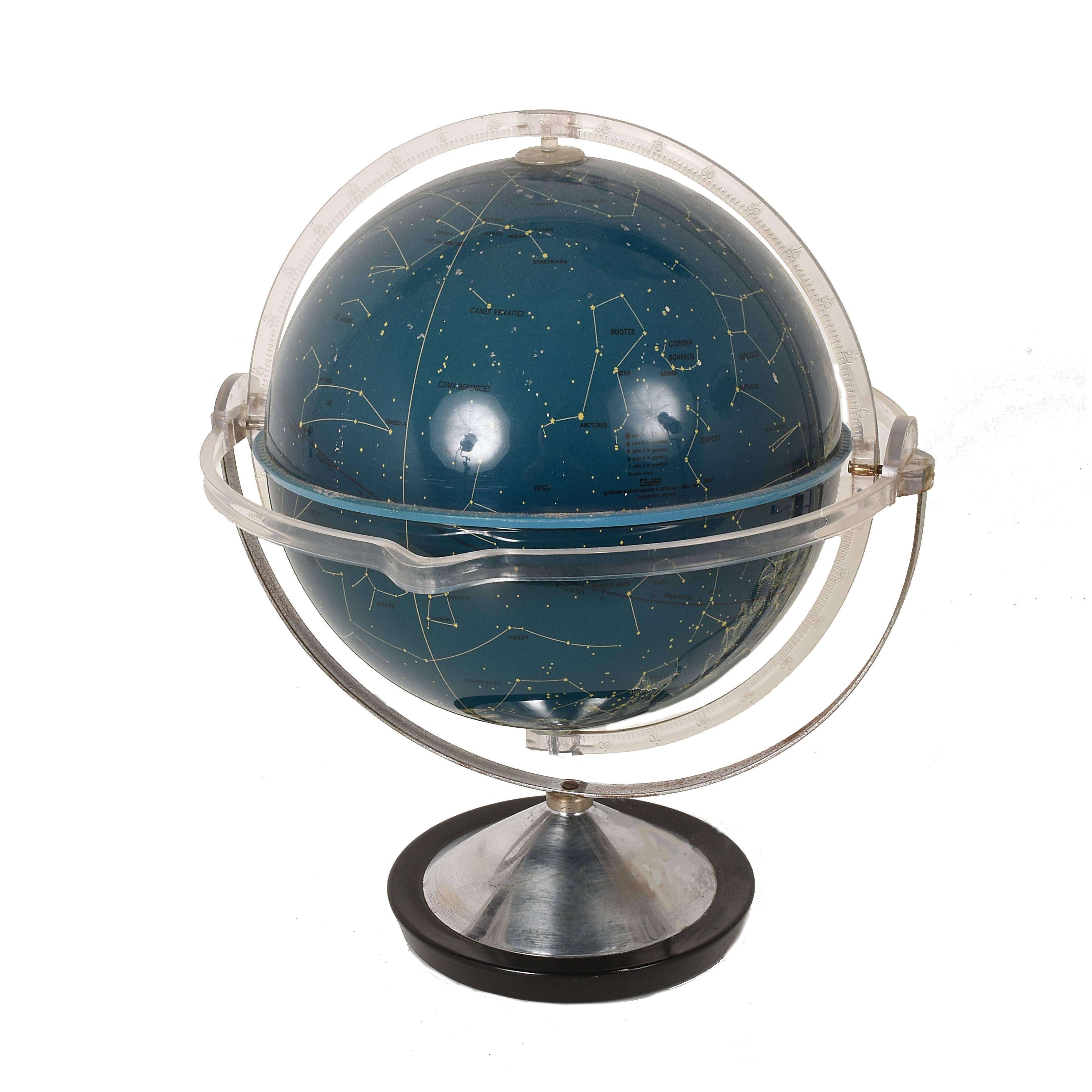 Vintage globe in dark blue with charted stars and constellations; it's even more fascinating if you keep the (working) light on.
 