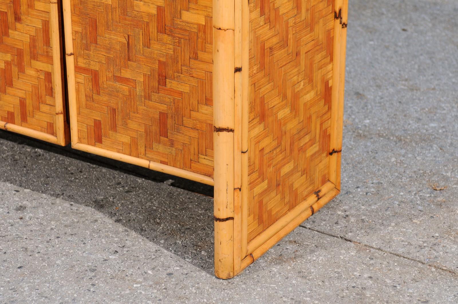 Stellar Meticulously Restored Bamboo and Cane Basketweave Credenza, circa 1975 For Sale 4