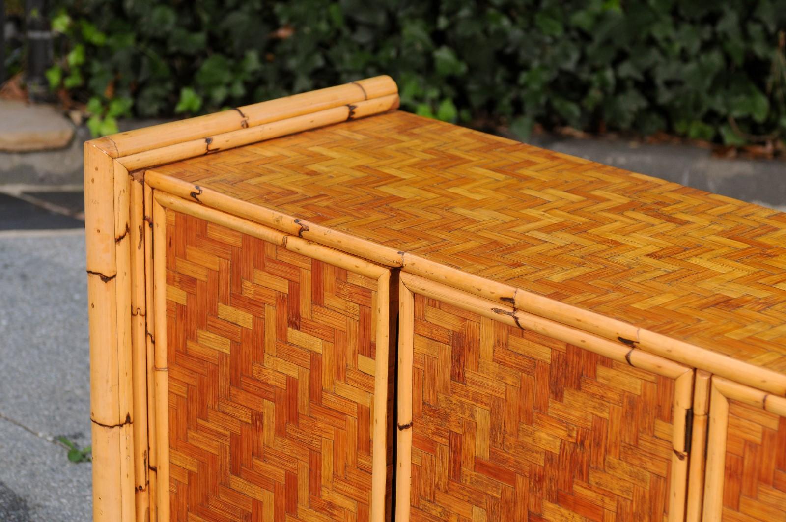 Stellar Meticulously Restored Bamboo and Cane Basketweave Credenza, circa 1975 5