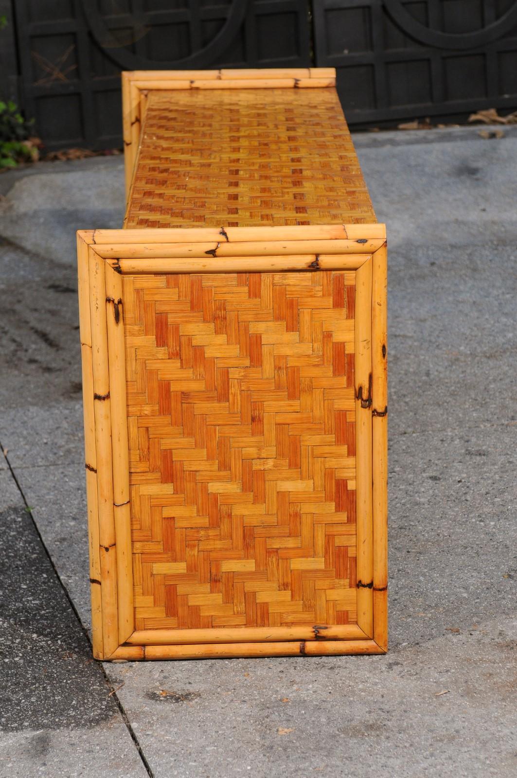 Stellar Meticulously Restored Bamboo and Cane Basketweave Credenza, circa 1975 For Sale 6