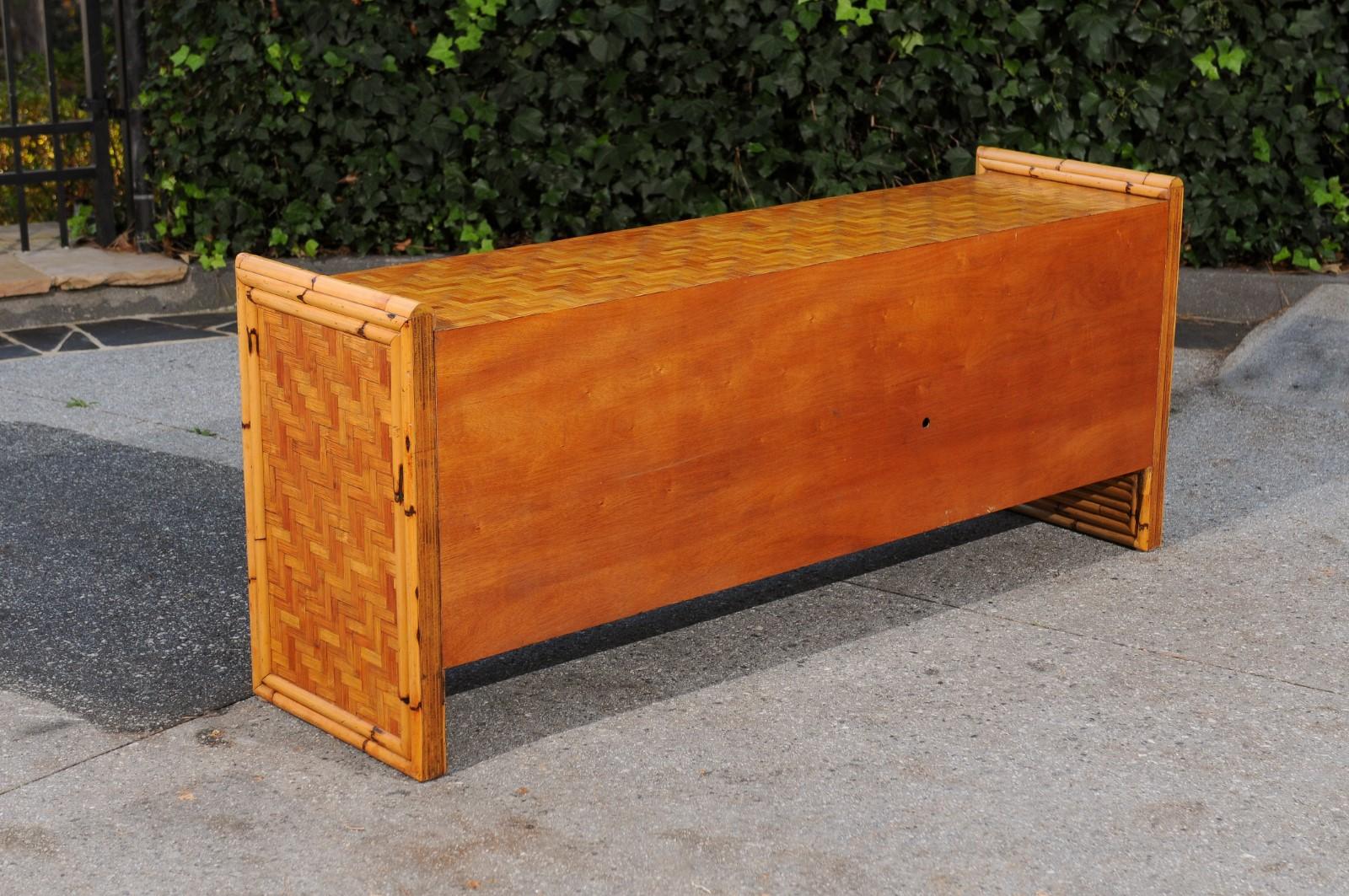 Stellar Meticulously Restored Bamboo and Cane Basketweave Credenza, circa 1975 For Sale 7