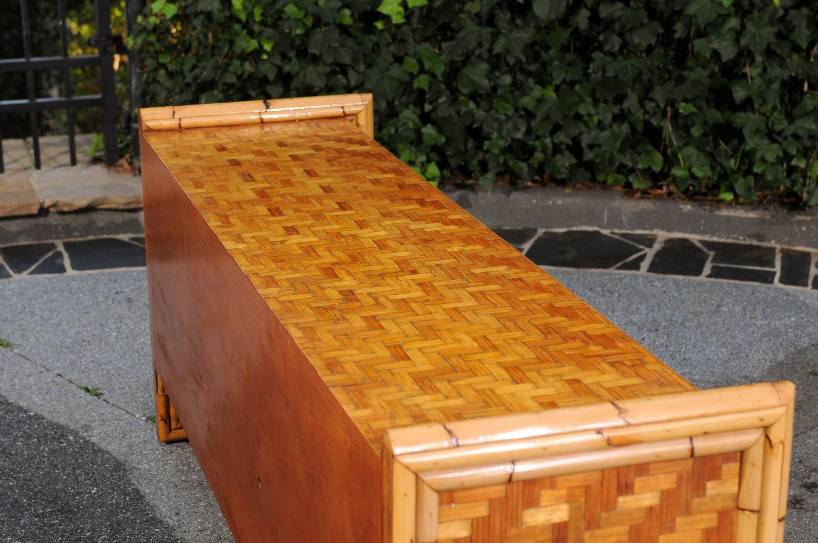 Stellar Meticulously Restored Bamboo and Cane Basketweave Credenza, circa 1975 For Sale 8