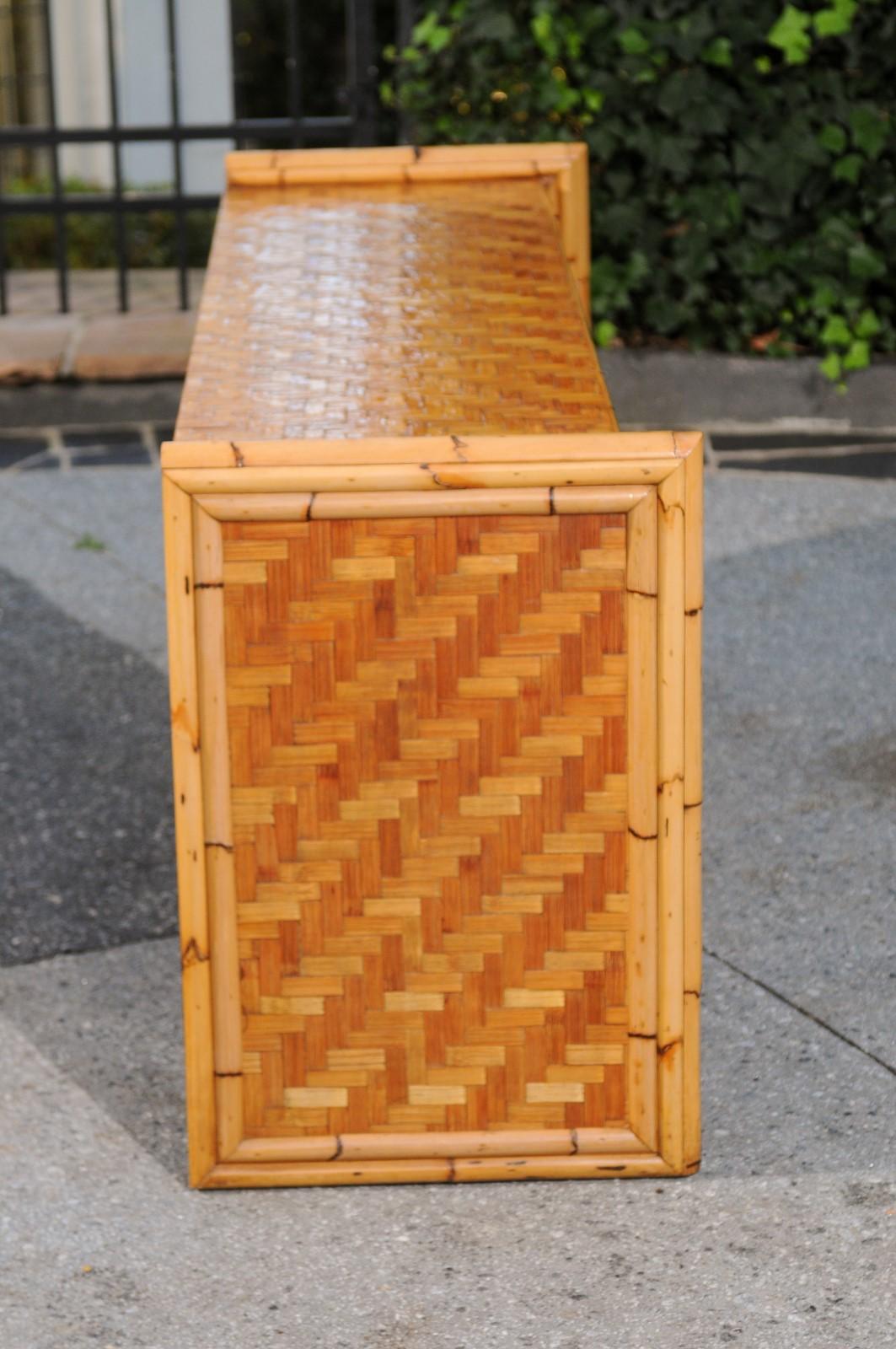 Stellar Meticulously Restored Bamboo and Cane Basketweave Credenza, circa 1975 For Sale 9