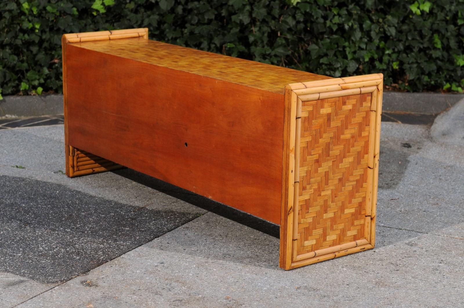 Stellar Meticulously Restored Bamboo and Cane Basketweave Credenza, circa 1975 For Sale 10