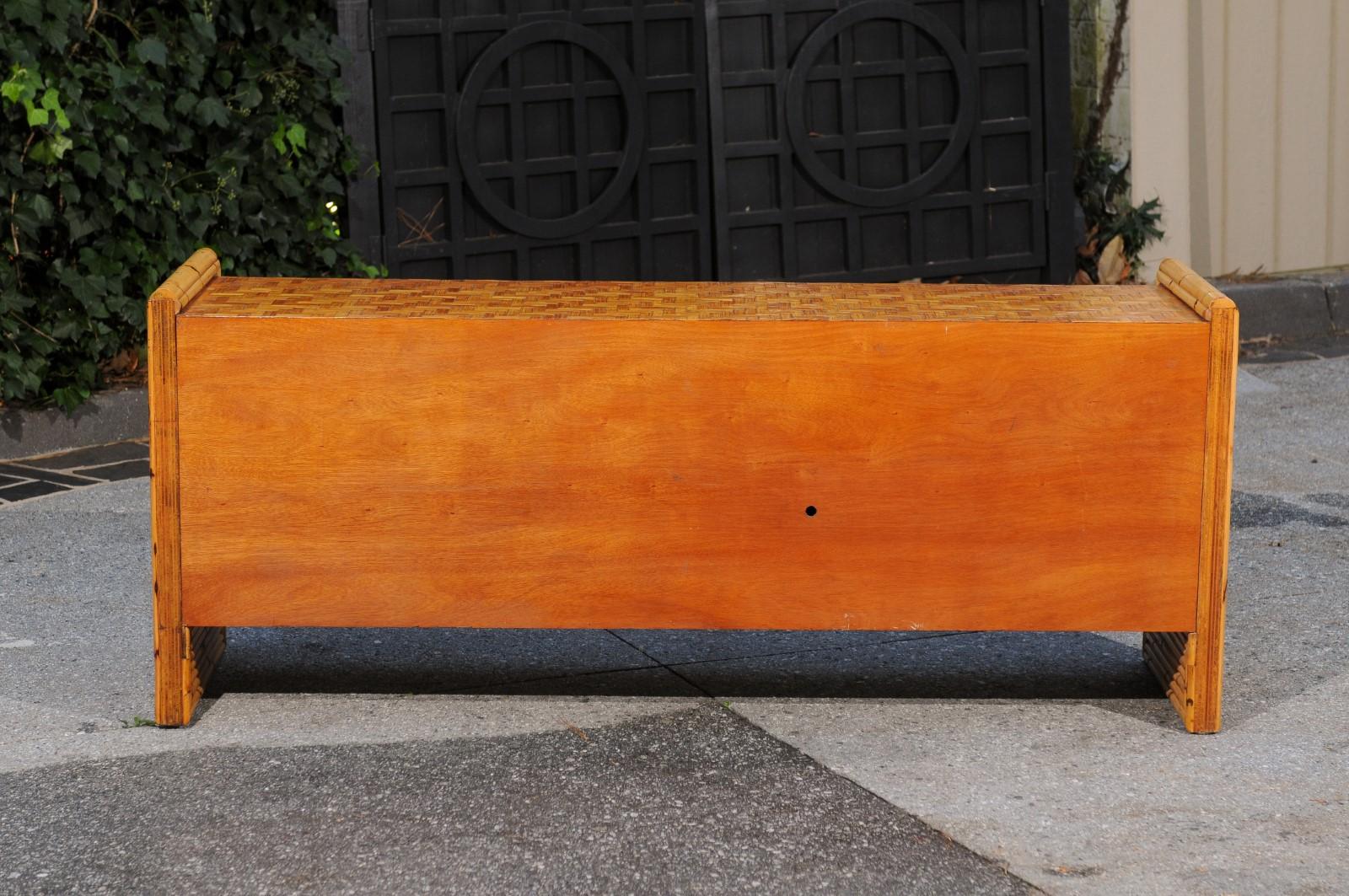 Stellar Meticulously Restored Bamboo and Cane Basketweave Credenza, circa 1975 For Sale 11