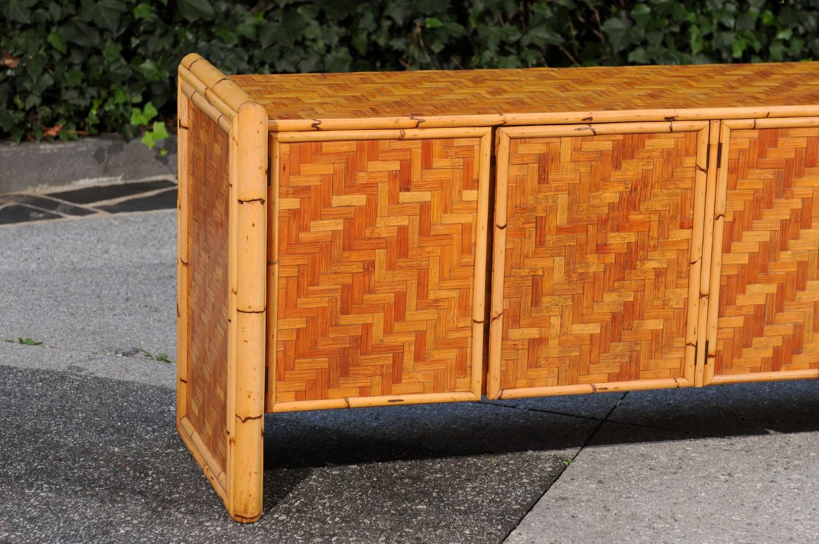 Mid-Century Modern Stellar Meticulously Restored Bamboo and Cane Basketweave Credenza, circa 1975 For Sale