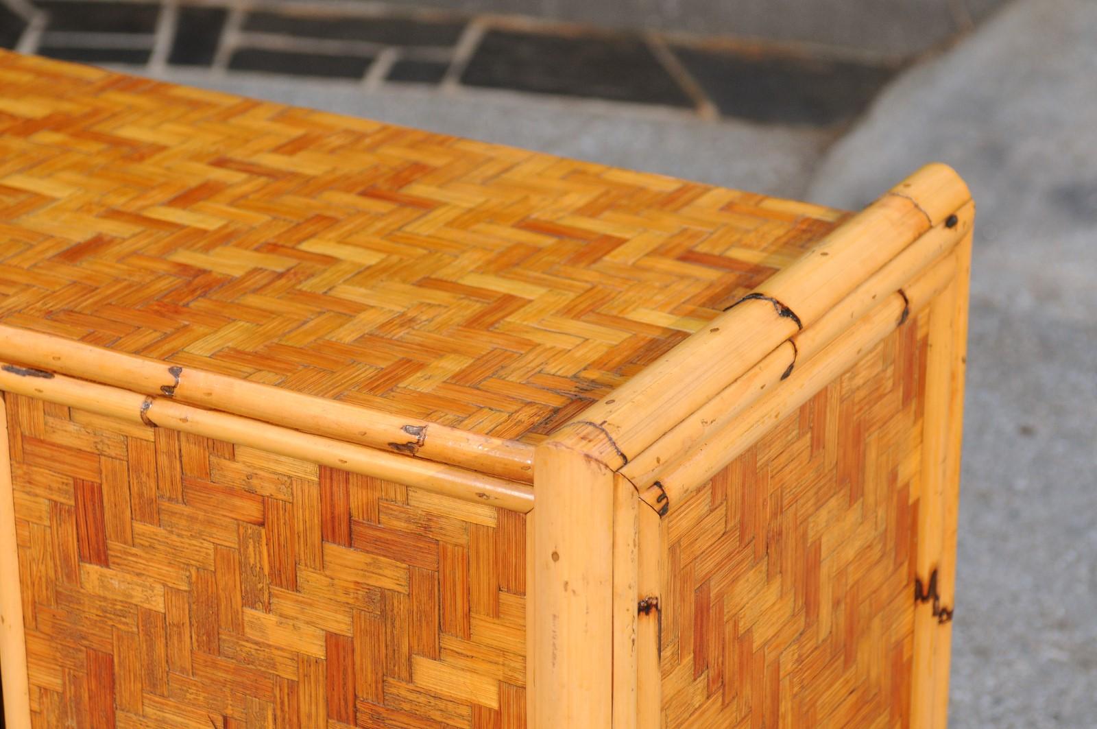 Stellar Meticulously Restored Bamboo and Cane Basketweave Credenza, circa 1975 For Sale 3