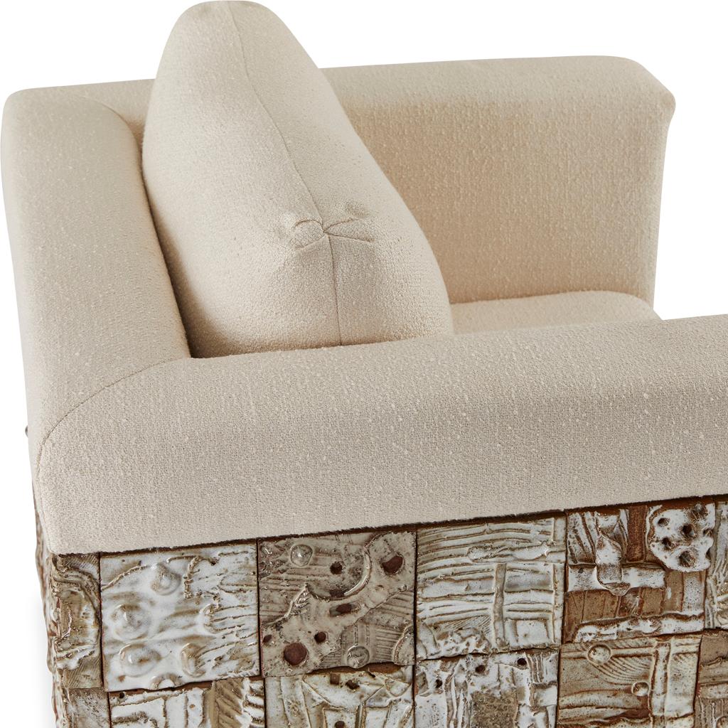 Stellar Modern Handmade Ceramic Walnut, Boucle' Upholstered Luxury Dining Chair For Sale 3