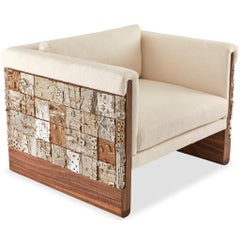 Stellar Modern Handmade Ceramic Walnut, Boucle' Upholstered Luxury Lounge Chair