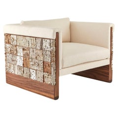 Stellar Modern Handmade Ceramic Walnut, Boucle' Upholstered Luxury Lounge Chair