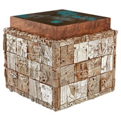 Stellar Modern Handmade Ceramic, Walnut, Verdigris Copper Side Table