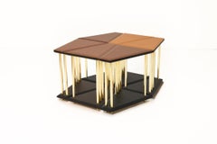 Stellar, Modular Side or Low Sofa Table with Leather Tops and Brass Legs