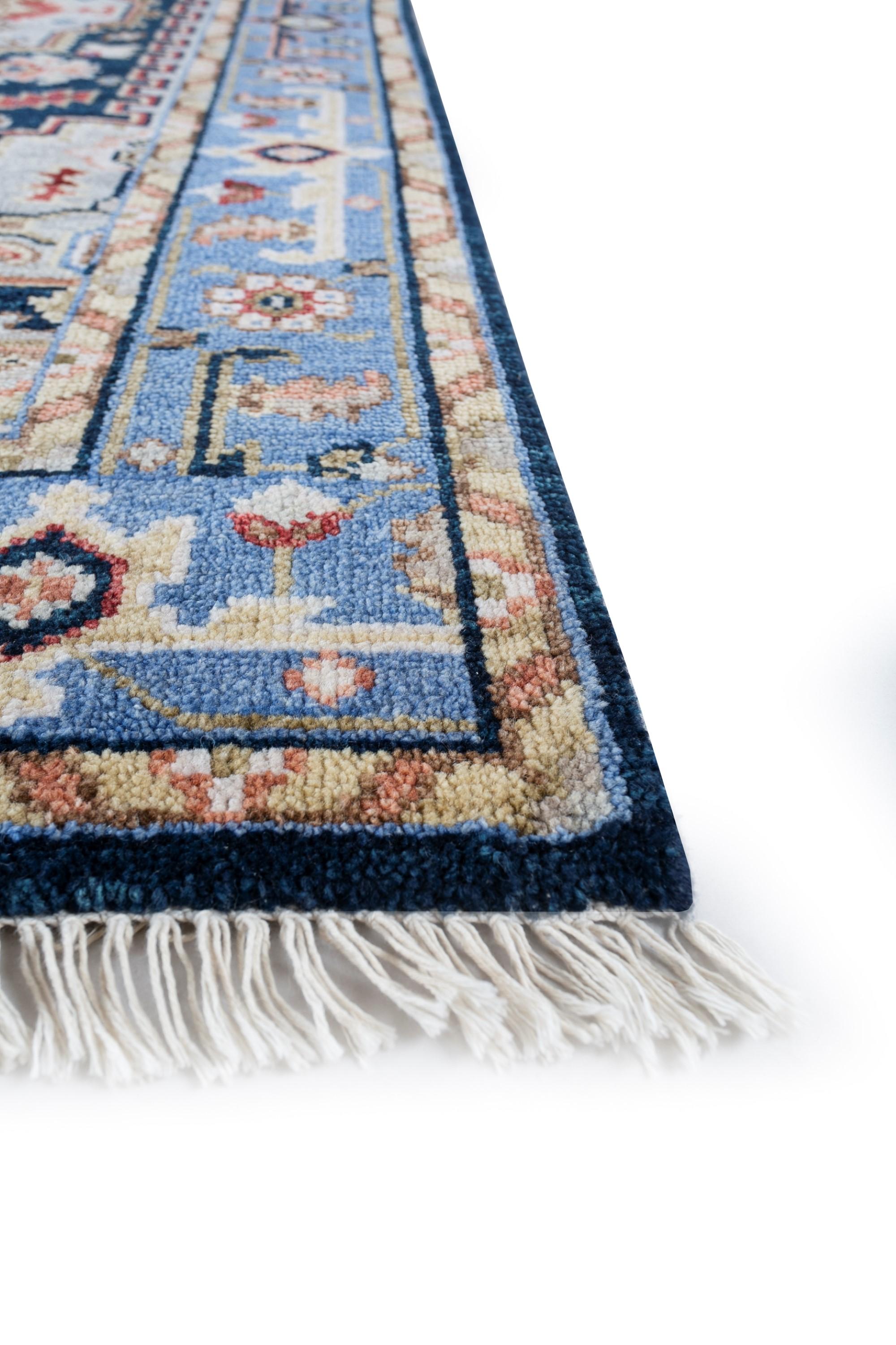 Alfombra anudada a mano Stellar Nexus Azul Marino y Denim Oscuro 300x420 cm Tribal en venta