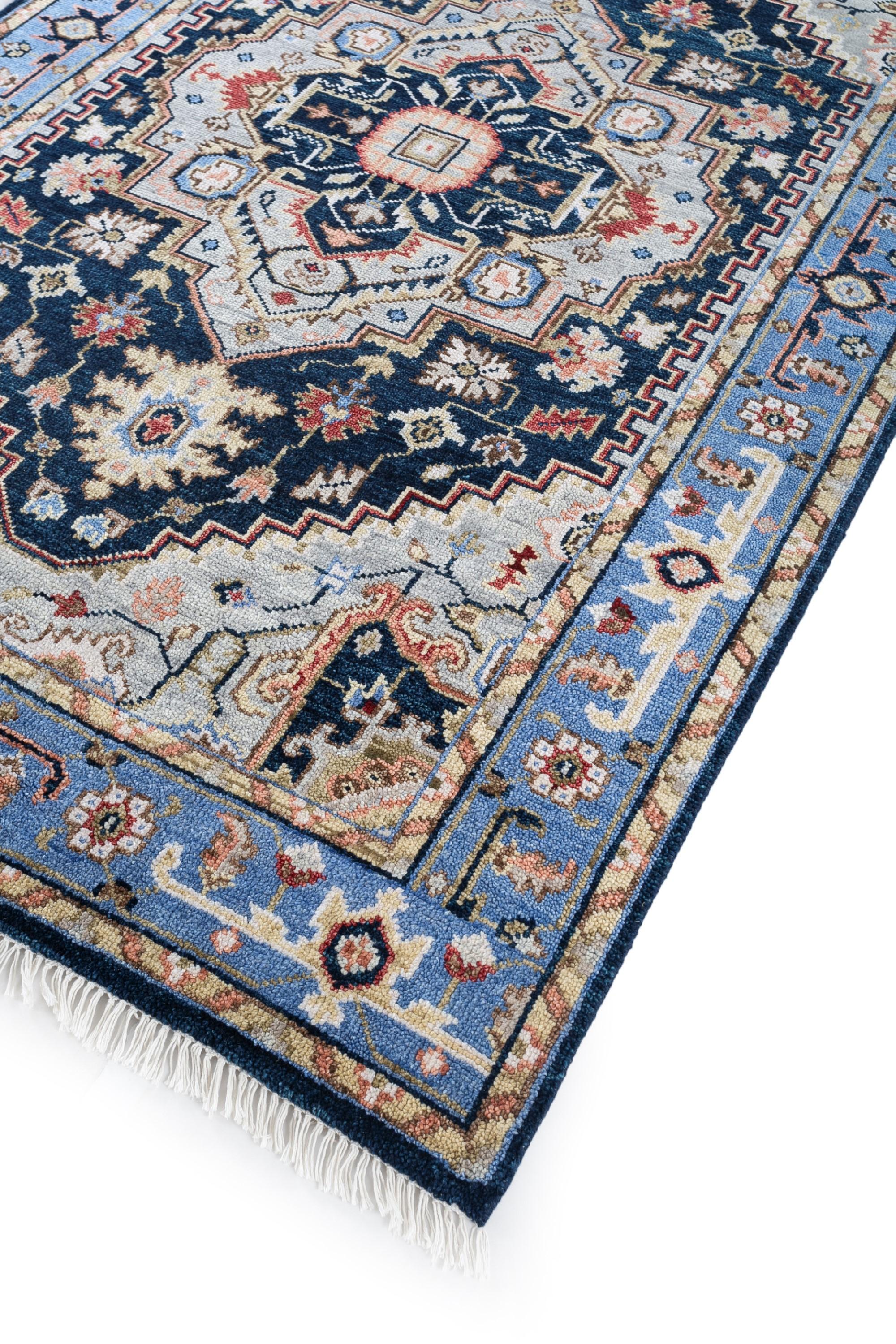 Alfombra anudada a mano Stellar Nexus Azul Marino y Denim Oscuro 300x420 cm Indio en venta