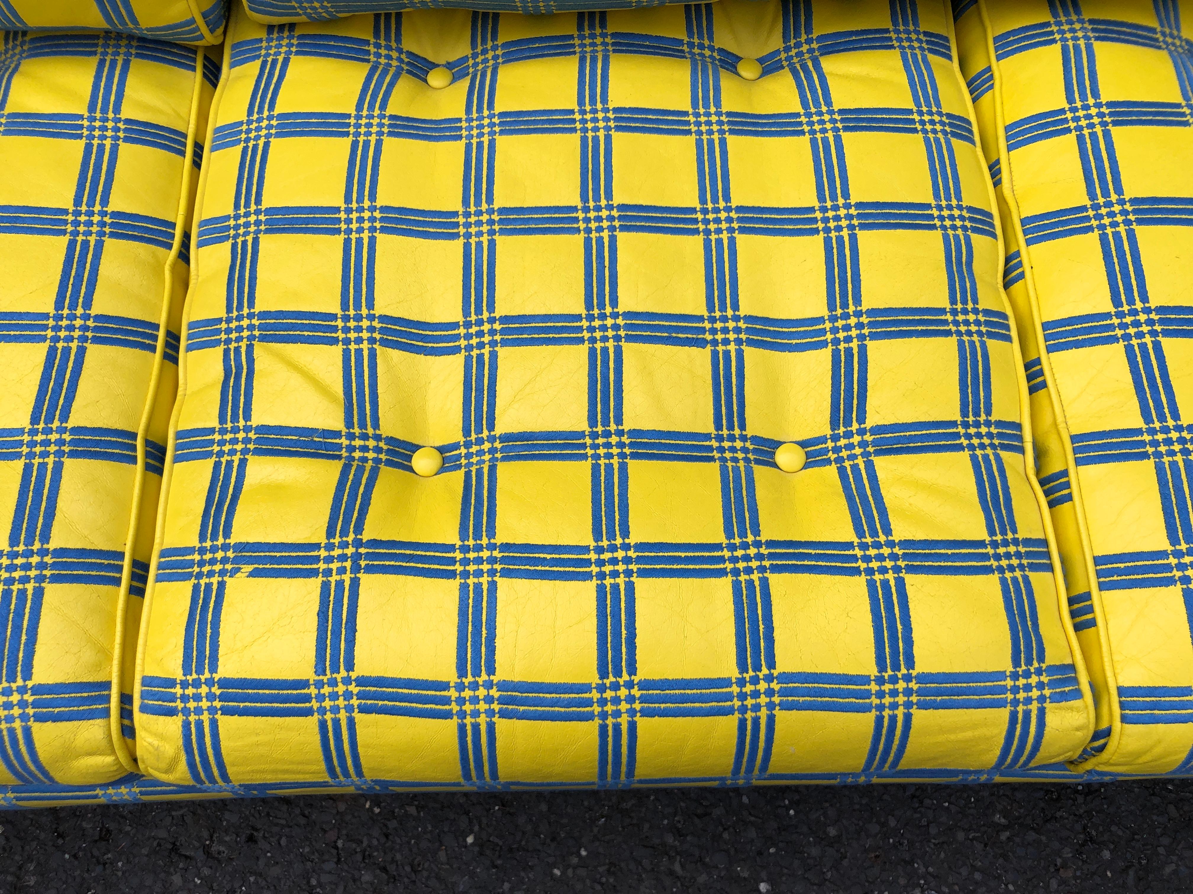 Stellar Paar Milo Baughman Parsons-Sofa aus gelbem Leder, Mid-Century Modern im Angebot 10