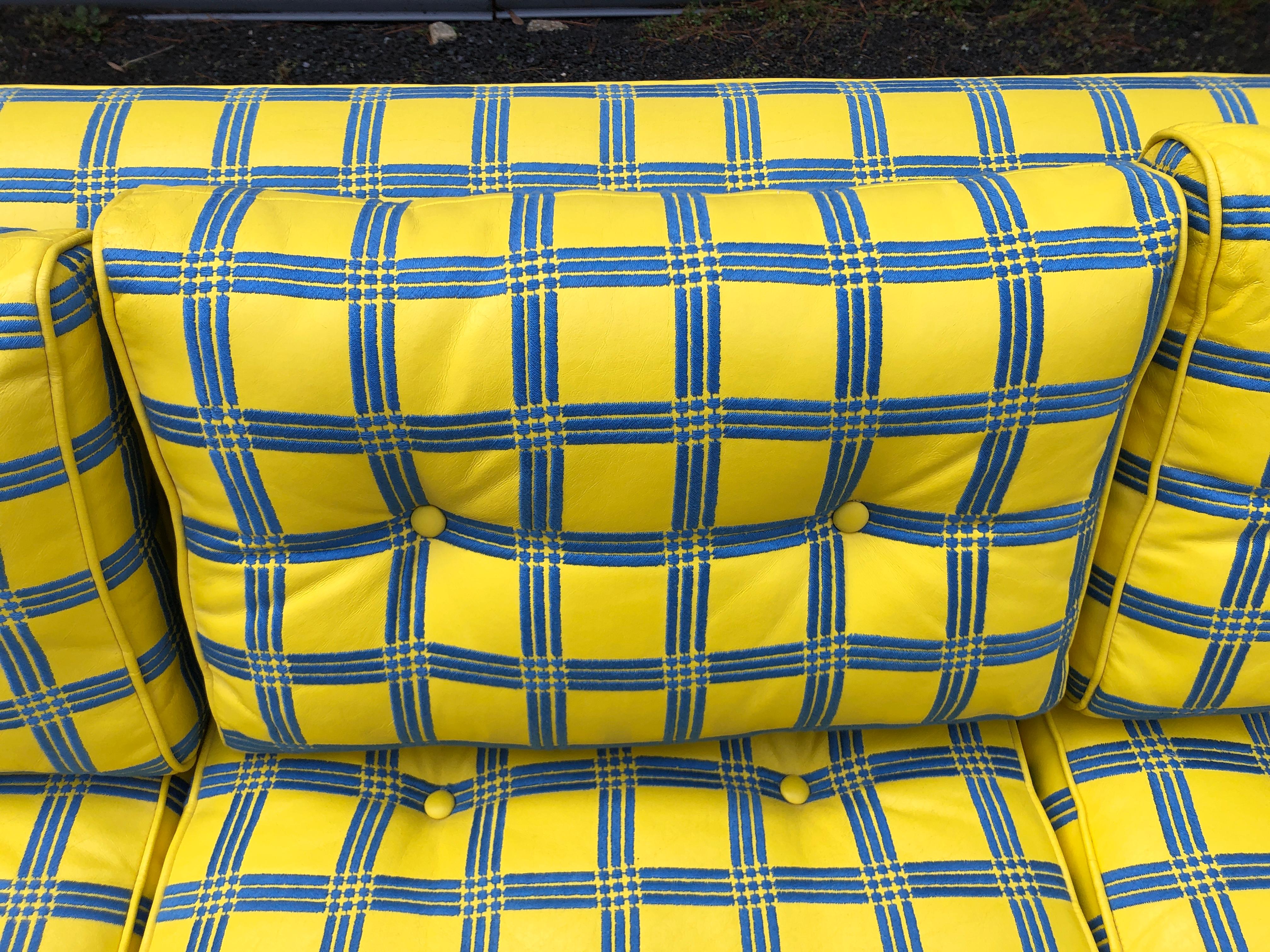 Stellar Paar Milo Baughman Parsons-Sofa aus gelbem Leder, Mid-Century Modern im Angebot 11