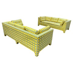 Stellar Pair Milo Baughman Yellow Leather Parsons Sofas Mid-Century Modern