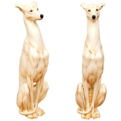 Stellar Pair of Italian Glazed Ceramic Whippet Sculptures, circa 1970