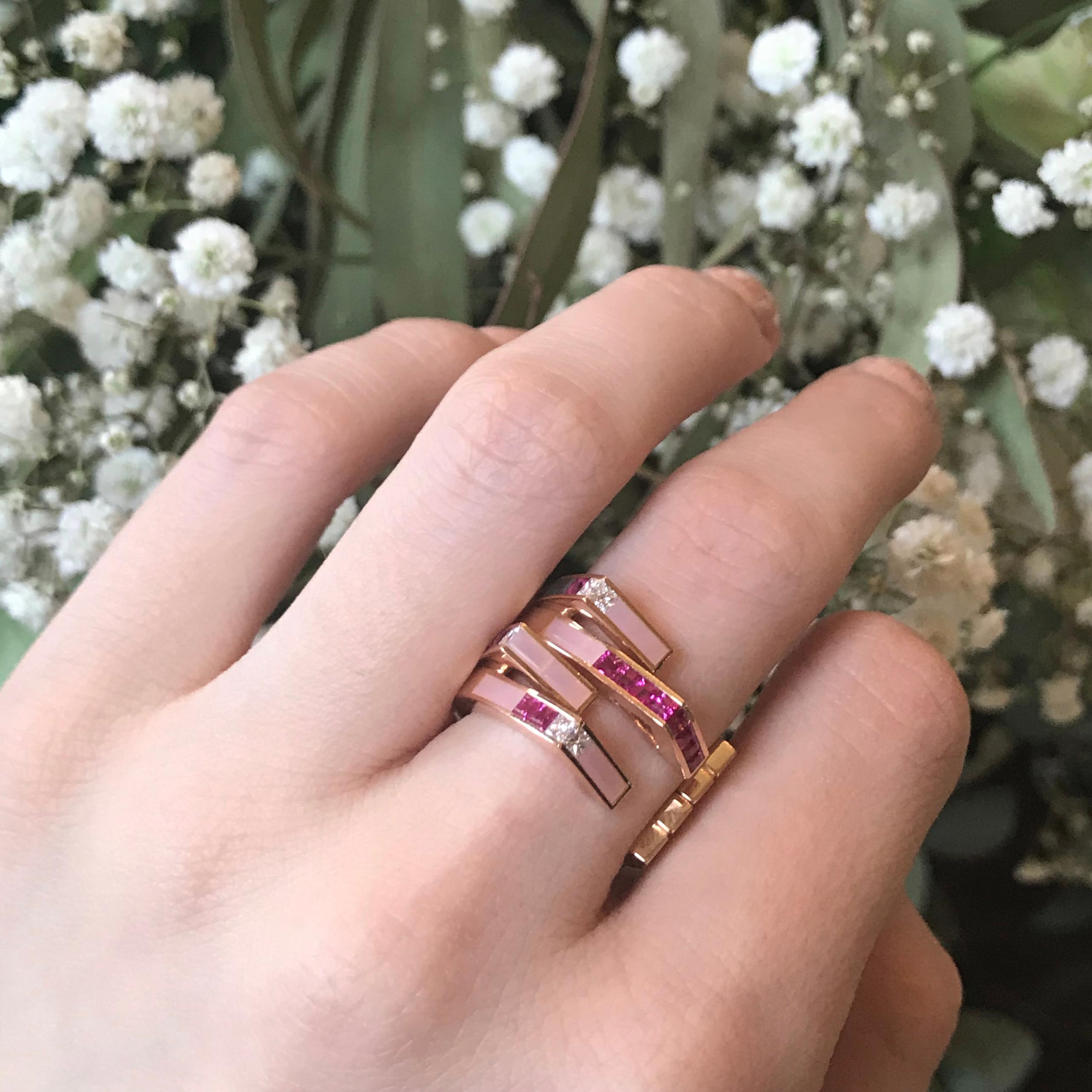 Stellar Pair of Ruby and Diamond Stack Rings In New Condition For Sale In London, GB