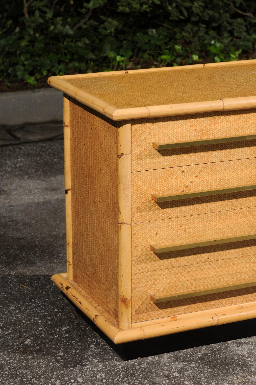 Italian Stellar Restored Cane, Bamboo and Brass Commode by Vivai del Sud, Italy, 1975 For Sale