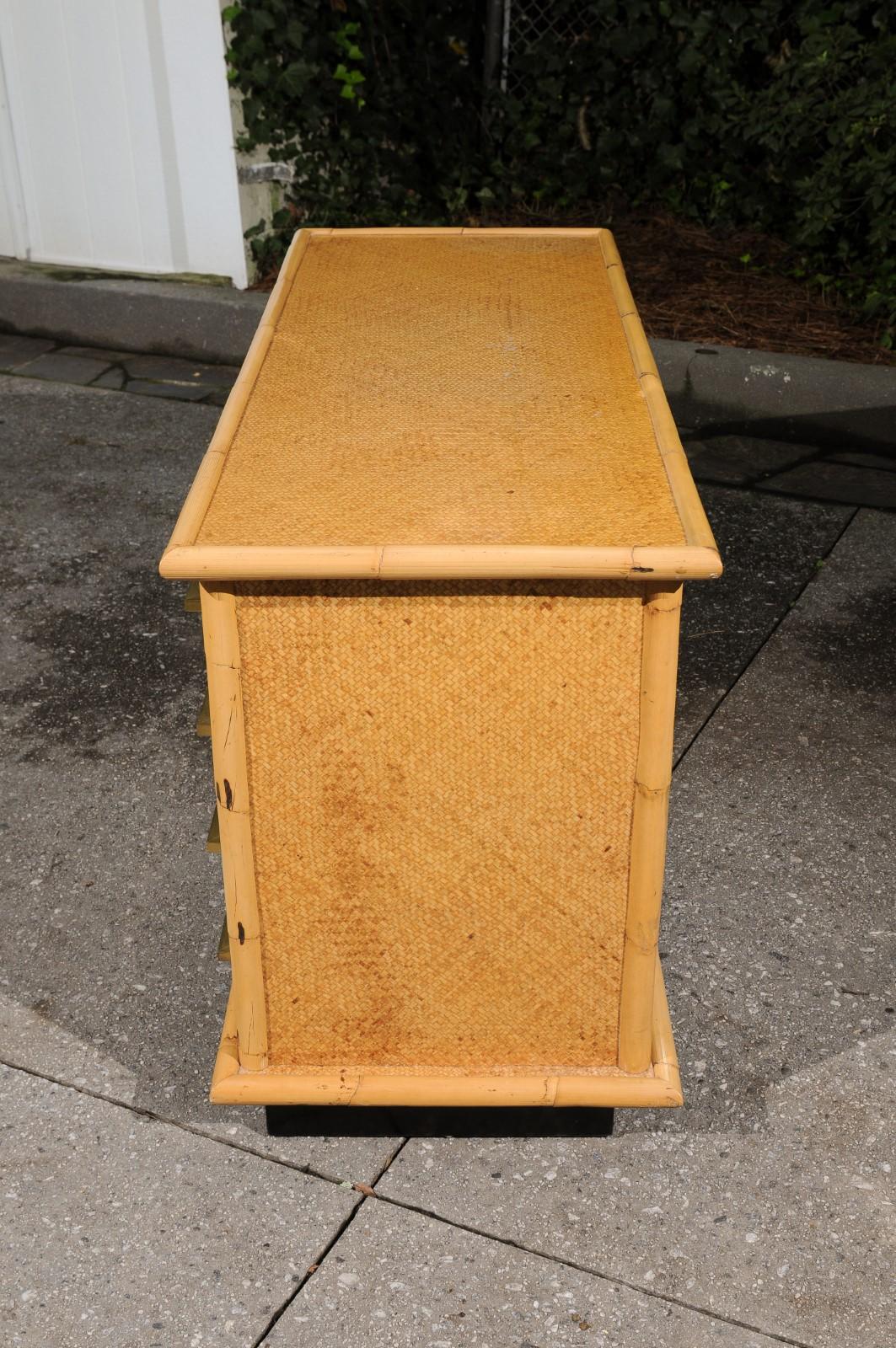 Late 20th Century Stellar Restored Cane, Bamboo and Brass Commode by Vivai del Sud, Italy, 1975 For Sale