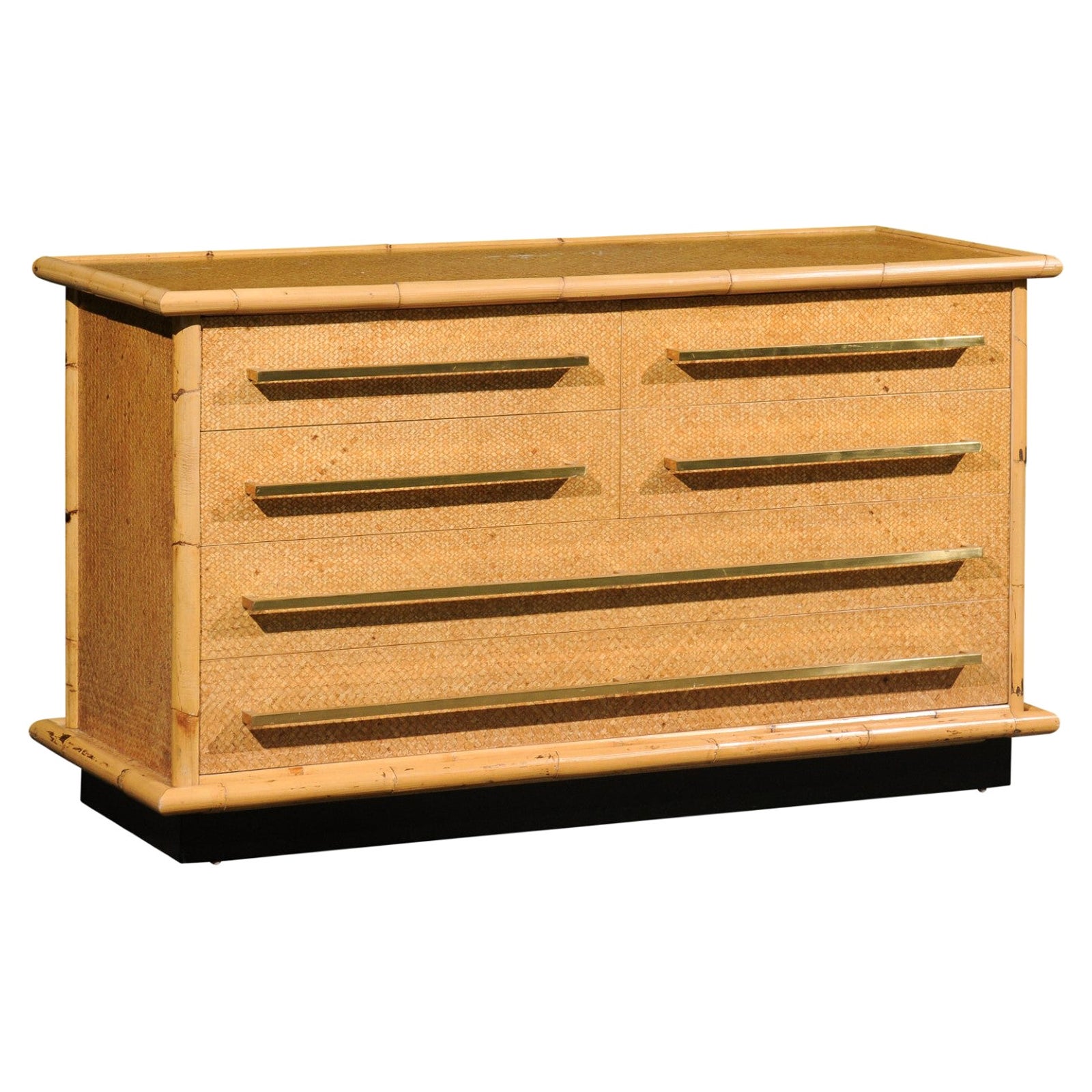 Stellar Restored Cane, Bamboo and Brass Commode by Vivai del Sud, Italy, 1975