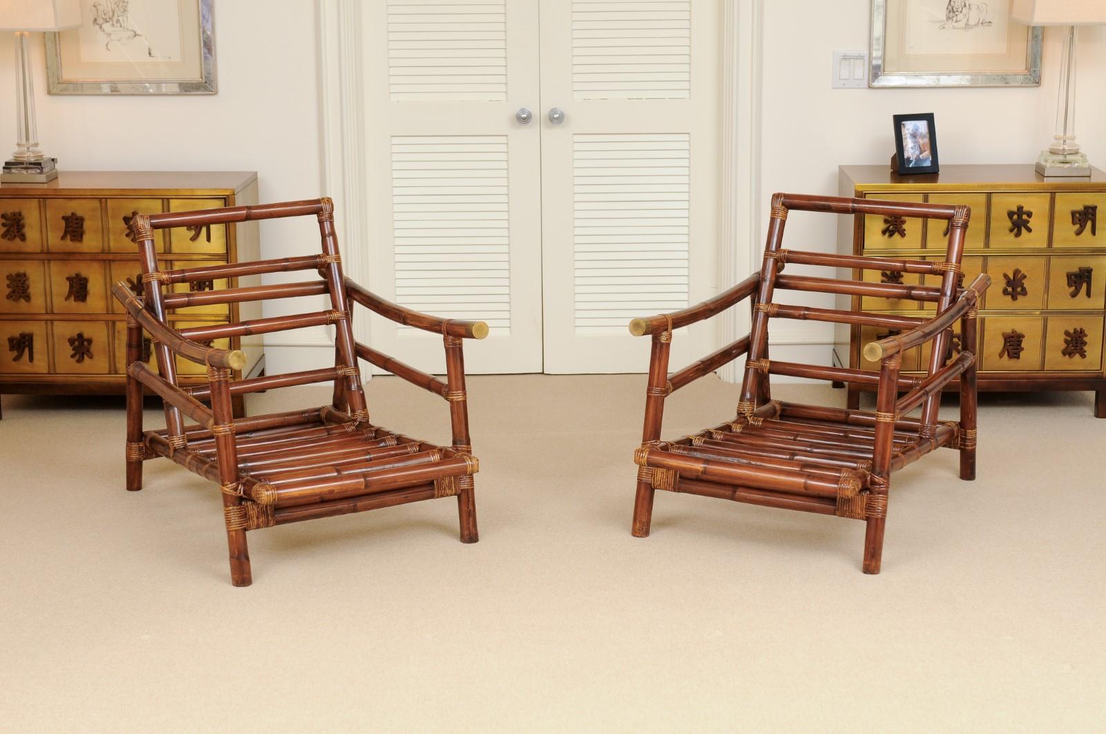 Stellar Restored Pair of Rattan Campaign Loungers, circa 1960 For Sale 3
