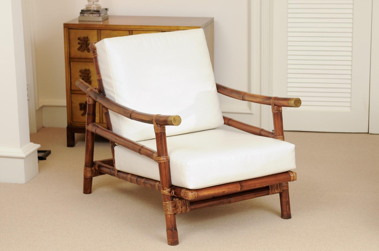 Mid-Century Modern Stellar Restored Pair of Rattan Campaign Loungers, circa 1960 For Sale