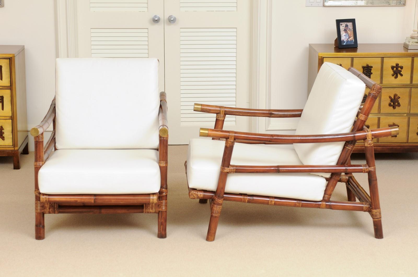 Stellar Restored Pair of Rattan Campaign Loungers, circa 1960 In Excellent Condition For Sale In Atlanta, GA