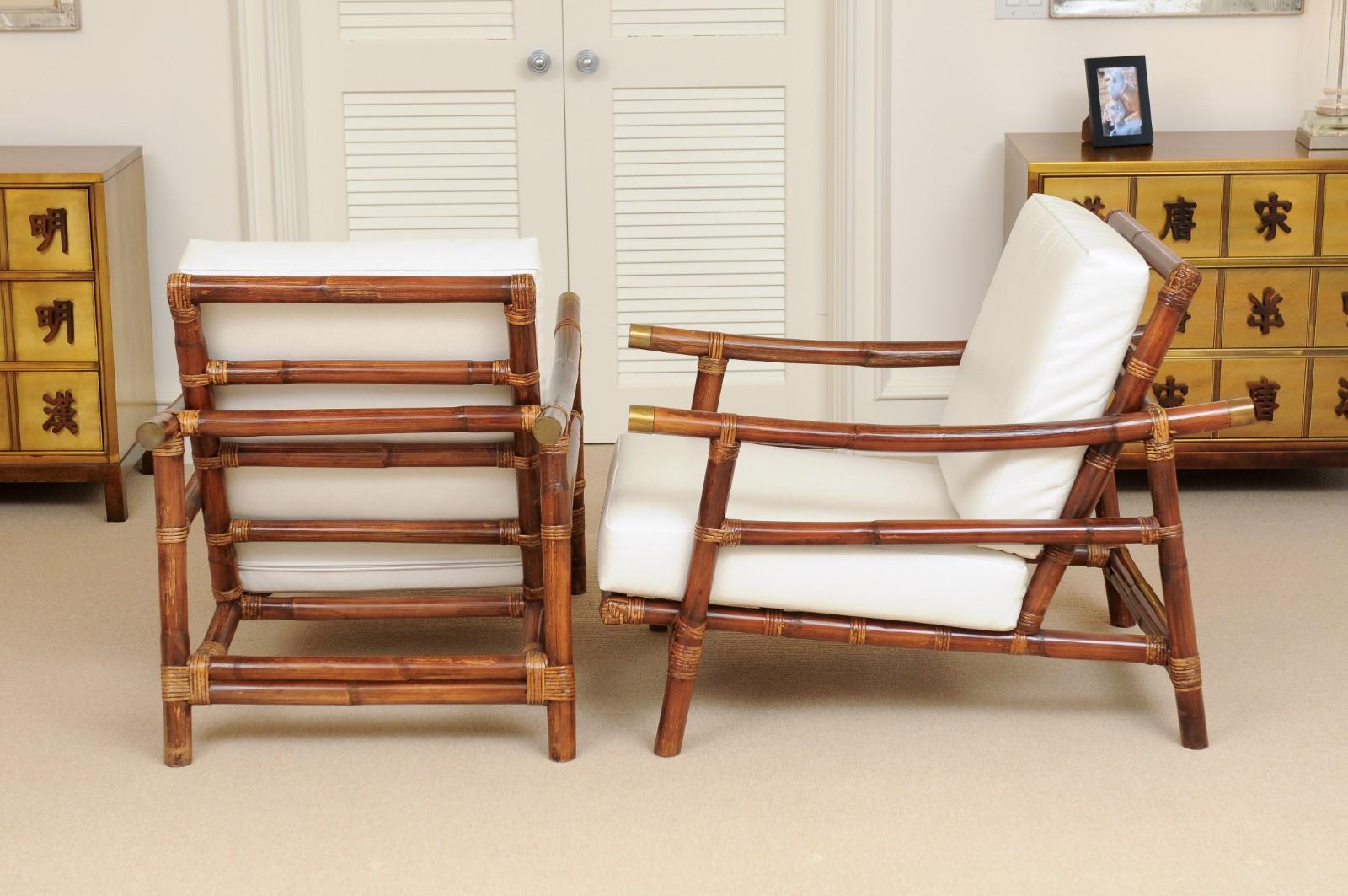 Brass Stellar Restored Pair of Rattan Campaign Loungers, circa 1960 For Sale