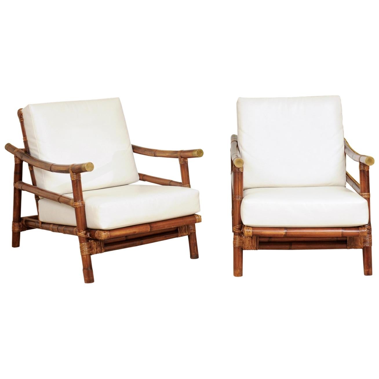 Stellar Restored Pair of Rattan Campaign Loungers, circa 1960 For Sale