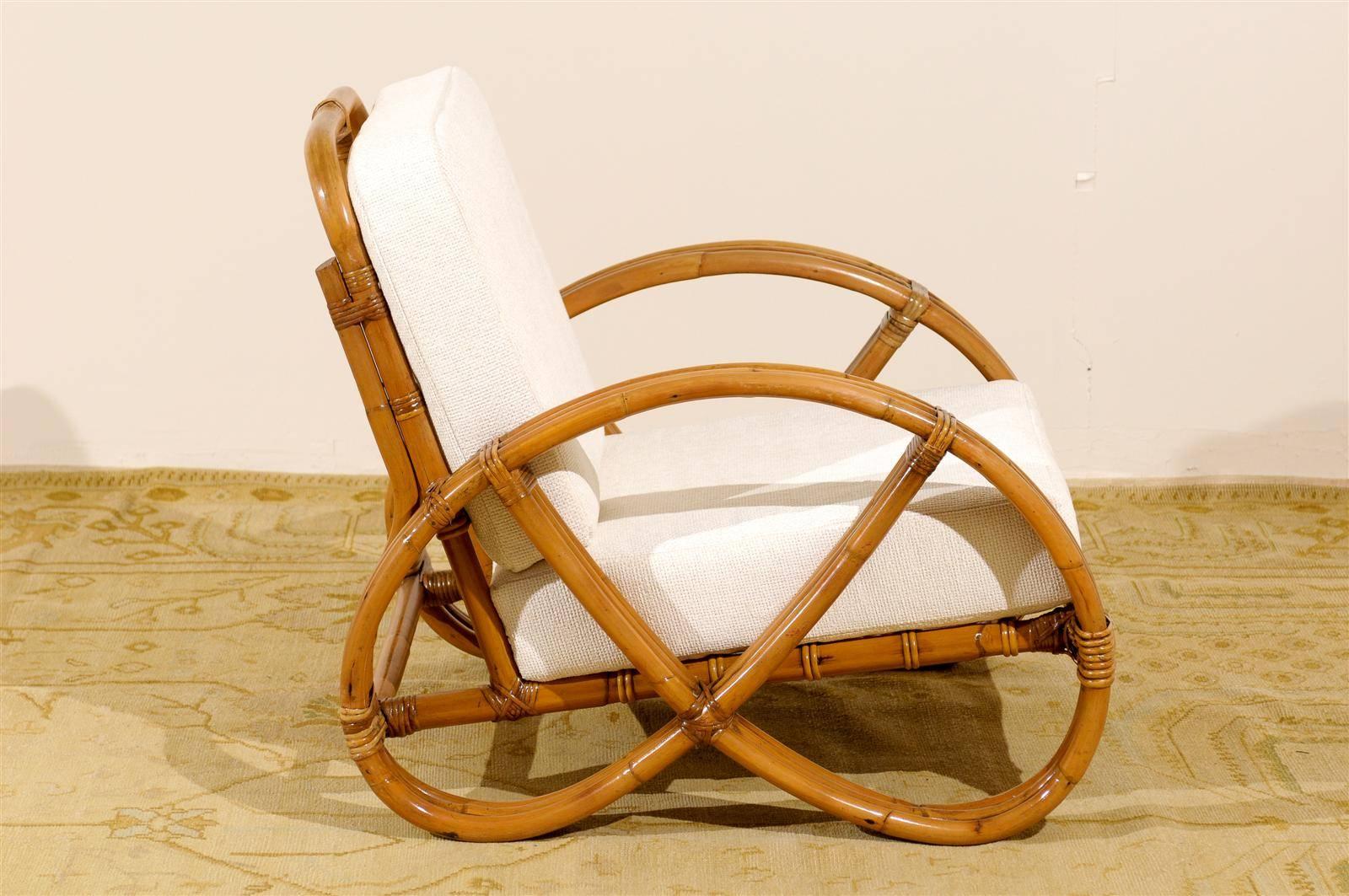 Mid-20th Century Stellar Restored Pair of Rattan Pretzel and Cane Loungers, circa 1940 For Sale