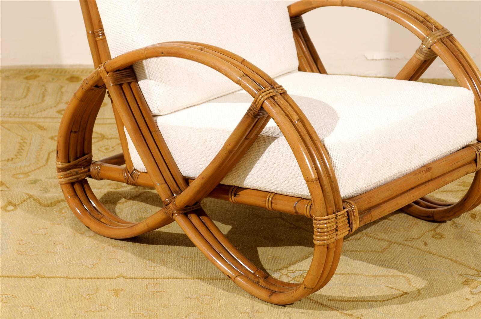 Stellar Restored Pair of Rattan Pretzel and Cane Loungers, circa 1940 For Sale 1