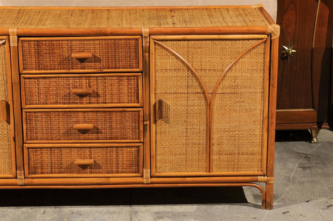 Stellar Restored Rattan and Cane Cabinet, circa 1970 1