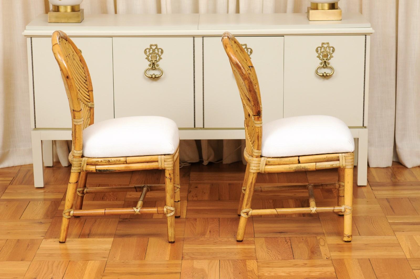 Late 20th Century Stellar Restored Set of 10 Rattan Parquetry Bistro Chairs by McGuire, circa 1975 For Sale