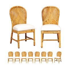 Used Stellar Restored Set of 10 Rattan Parquetry Bistro Chairs by McGuire, circa 1975