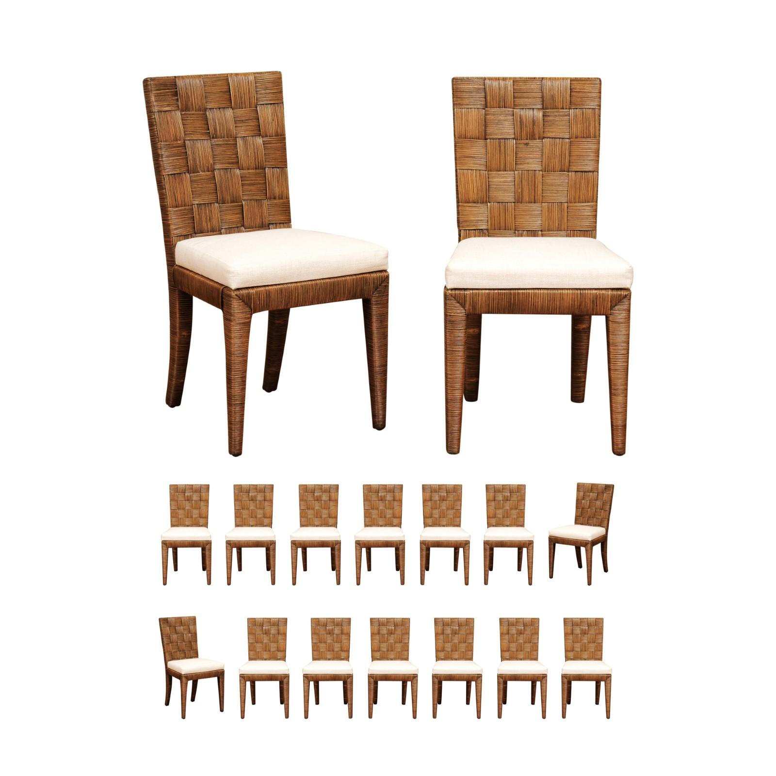 This magnificent large set of organic dining chairs is shipped as professionally photographed and described in the listing narrative: Meticulously professionally restored, newly custom upholstered and completely installation ready. Expert custom