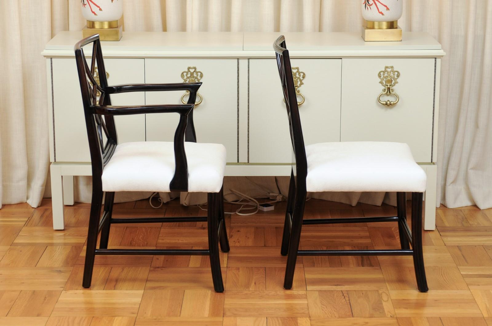 Acajou Extraordinaire ensemble restauré de 8 chaises de salle à manger Cockpen en acajou expresso, vers 1940 en vente