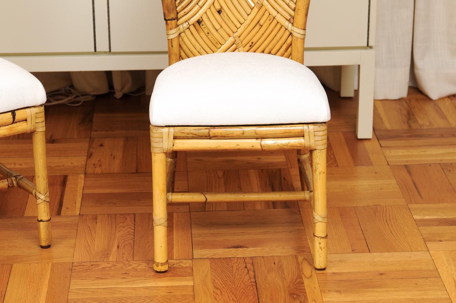 Stellar Restored Set of 8 Rattan Parquetry Bistro Chairs by McGuire, circa 1975 For Sale 8