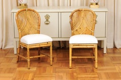 Stellar Restored Set of 8 Rattan Parquetry Bistro Chairs by McGuire, circa 1975
