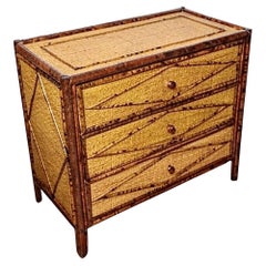 Stellar Restored Vintage Tortoiseshell Bamboo Cane Commode - Pair Available